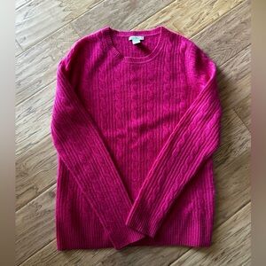 White + Warren Fuchsia Cable Knit Crewneck Sweater